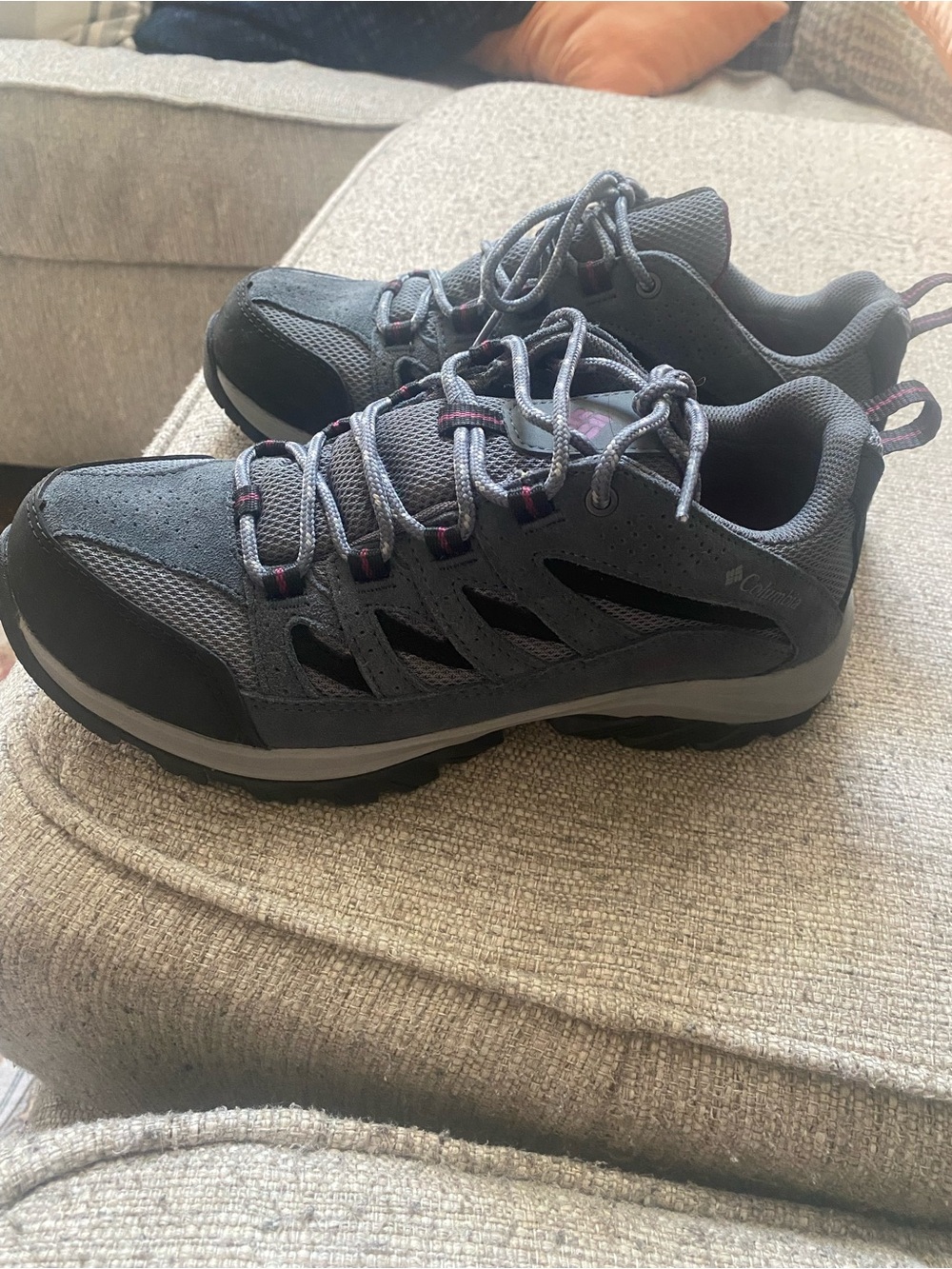 Columbia Gray Trail Shoes with Pink Stitching
